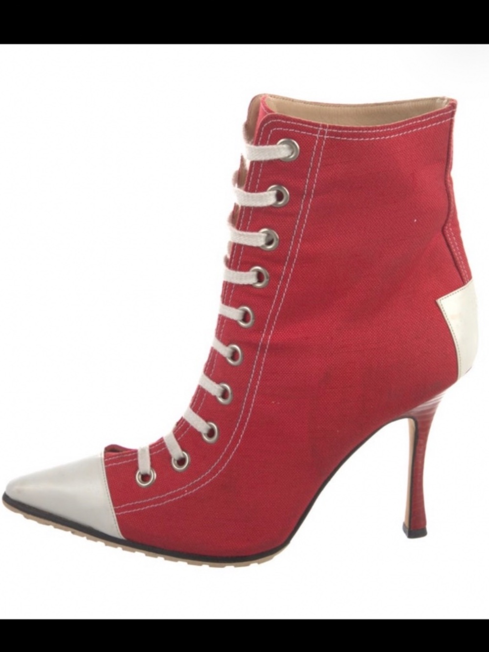 Manolo blahnik vintage lace up pointed red boots